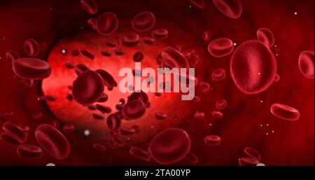 red blood cells in an artery, flow inside body, medical human health-care Stock Photo