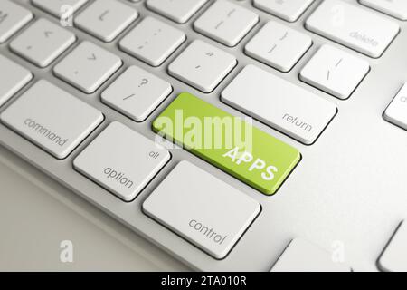 apps word symbol on green button key of white keyboard, software program application for smartphone tablet concept Stock Photo