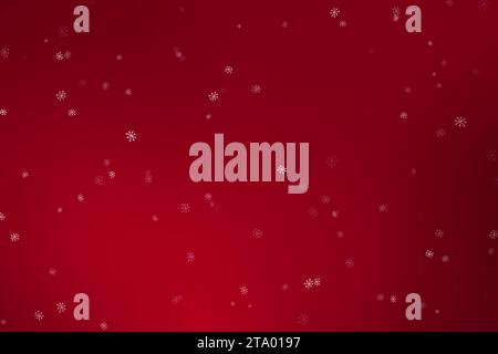 christmas snowflakes falling down snow flowing from top on red gradient background, winter holiday xmas seamless loop Stock Photo
