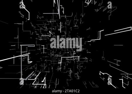abstract background with geometric pattern, futuristic perspective black and white grey scale Stock Photo