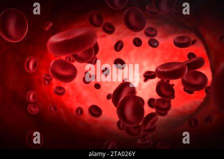 3D rendering red blood cells animation in an artery, flow inside body, medical human health-care concept Stock Photo