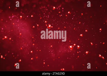 abstract christmas gradient red background with bokeh and red hearts flowing, valentine day love holiday event festive concept Stock Photo