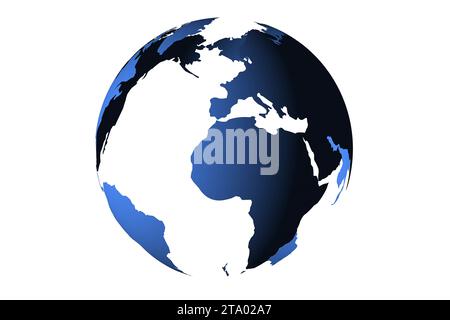 blue planet earth from space showing America and Africa, USA, globe world with blue 3D render digital Illustration on white background Stock Photo