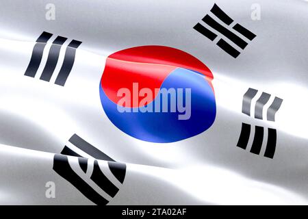 south korea flag waving texture fabric background, crisis of north and south korea, korean risk war concept Stock Photo