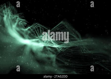 abstract stream array colorful glitter sparkle green lines with particles on black background science and research technology concept Stock Photo
