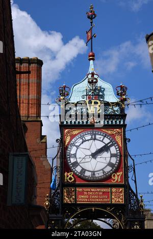 Historic Eastgate Clock (1899) designed by John Douglas, to Celebrate Diamond Jubille of Queen Victoria, Chester Cheshire England UK Stock Photo