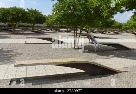 Washington, DC - June 01, 2018: People in the Pentagon Memorial dedicated to the victims of the September 11, 2001 attack. Stock Photo