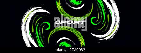 Sport Grunge Banner with Colorful Brushstroke Illustration and Halftone Effect. Scratch and Texture Elements For Design Stock Vector