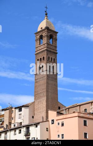 Tarazona city, Santa María Magdalena church (romanesque, mudejar and manierist 12-17th century). Bell tower. Zaragoza, Aragón, Spain. Stock Photo