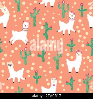 Cute Pattern With Llamas, Cacti, Alps Mountains, Dream Catcher 