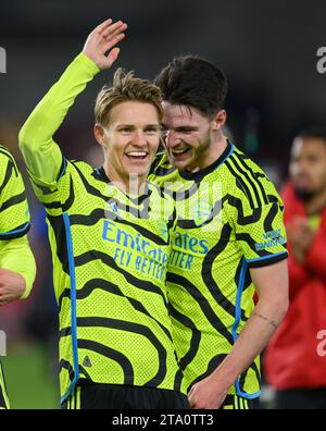 Declan Rice (Arsenal), Martin Odegaard (Arsenal) and Ezri Konsa ...