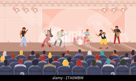 Rock band performing concert on stage vector illustration Stock Vector