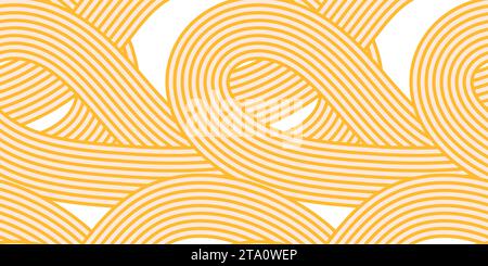 Noodle ramen asian seamless pattern. Repeated background with bold yellow waves lines. Italian pasta texture Stock Vector