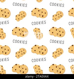 Seamless pattern of a biscuits with a bite in doodle style. Perfect for textile and fabric print. Stock Vector