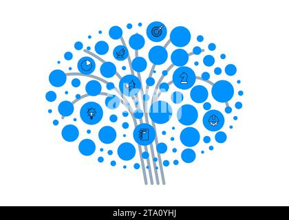 Abstract tree with blue circles and icons. Vector Stock Vector