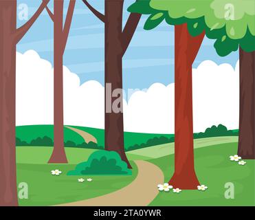 Vector illustration of a beautiful summer city park, panoramic banner Stock Vector