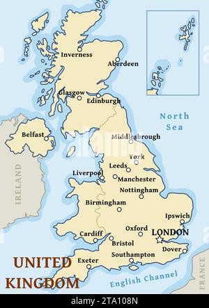 United Kingdom map vector - major cities marked on map of the UK Stock ...