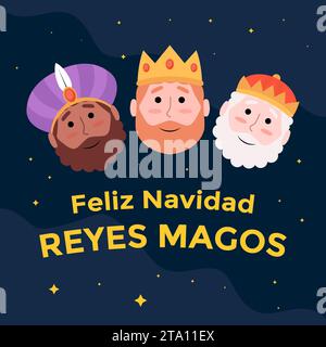 vector design feliz navidad reyes magos illustration in flat style Stock Vector