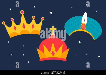 flat design reyes magos crowns illustration vector design Stock Vector