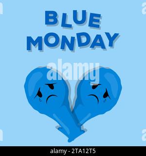 blue monday illustration in flat design style with balloon deflated Stock Vector