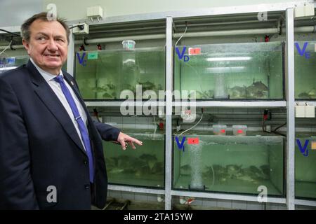 Brno, Czech Republic. 28th Nov, 2023. Press conference presenting sustainable fish farming certification, which aims to support local fish farming and production of fish products in Czech Republic took place at Mendel University, Brno, Czech Republic, on November 28, 2023. ector Jan Mares is pictured. Credit: Monika Hlavacova/CTK Photo/Alamy Live News Stock Photo