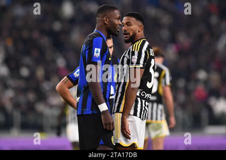 Marcus Thuram (Inter) talks whit Bremer (Juventus) during the Serie A Football match between Juventus FC and Inter at Allianz Stadium, on 26 November Stock Photo