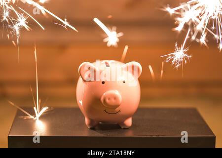 Piggy bank sparkling savings smiling happy savings, Pig Bank Stock Photo