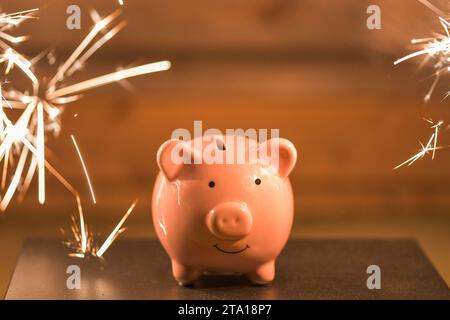 Piggy bank sparkling savings smiling happy savings Stock Photo