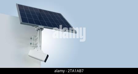 Autonomous surveillance camera with solar panel. Perimeter security. Stock Photo