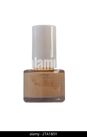 bottle of Soft Pink Nail Polish, nail varnish, from Marks and Spencer isolated on white background - made in France, quick dry, flammable Stock Photo