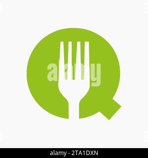 Fork Logo On Letter Q With Kitchen and  Restaurant Symbol Stock Vector