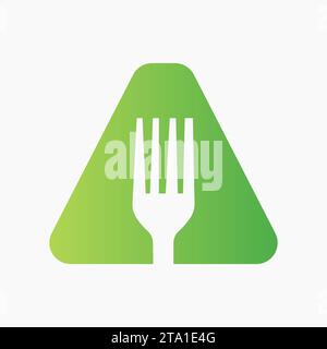 Fork Logo On Letter A With Kitchen and  Restaurant Symbol Stock Vector