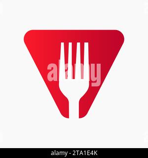 Fork Logo On Letter V With Kitchen and  Restaurant Symbol Stock Vector
