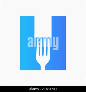 Fork Logo On Letter H With Kitchen and  Restaurant Symbol Stock Vector