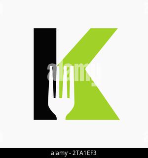 Fork Logo On Letter K With Kitchen and  Restaurant Symbol Stock Vector