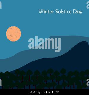 Vector illustration of The longest night in the year. Winter solstice day in December the 21. Greeting card design template. Stock Vector