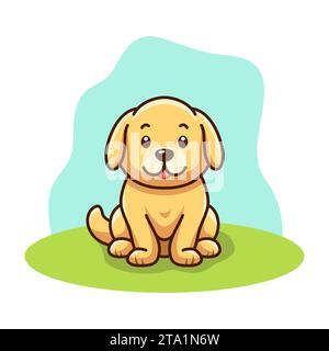 Cute dog sitting cartoon character. Dog line icon, Adorable canine companion illustration for children. Vector illustration Stock Photo