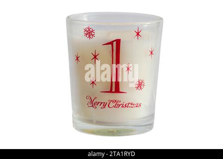 votive candle number 1 one from 12 days of Christmas votive candles set isolated on white background - Merry Christmas Stock Photo