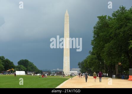 Washington, DC - May 31, 2018: People at National Mall and Washington Monument at the background in Washington DC, USA Stock Photo