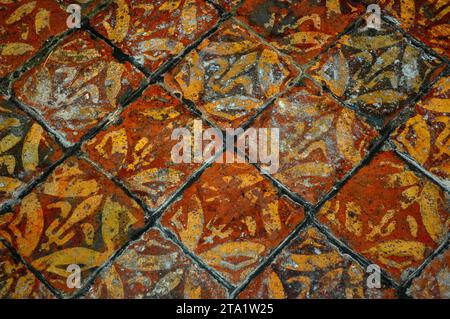 Encaustic tiles from the 1300s in the Parish Church of Holy Trinity in the village of West Hendred, Oxfordshire, England. Stock Photo