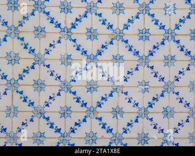 Full frame background of Portuguese Ceramic Tiles in blue and white colors Stock Photo