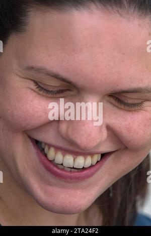 Laughing young woman, close up, Mecklenburg-Vorpommern, Germany Stock Photo