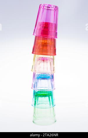 Colorful drinking glasses on white background Stock Photo