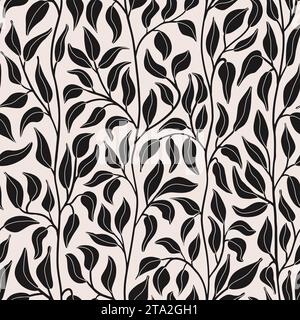 Black trailing foliage seamless vector pattern, great for textile, wallpaper, scrapbook, packaging. Vector illustration Stock Vector