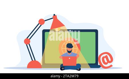 Online learning has become a common way for students to acquire new skills, with person using their laptop to access educational courses and training Stock Vector