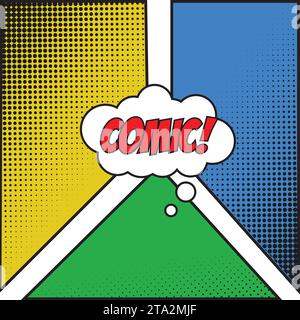 Colored comic book page with halftone effect and bubble chat Vector Stock Vector