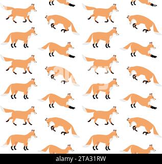 Vector seamless pattern of flat hand drawn fox isolated on white background Stock Vector