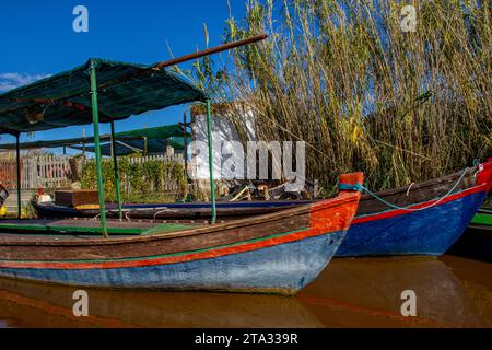 Colourful boats in Lake Albufera near Valencia, Spain Stock Photo