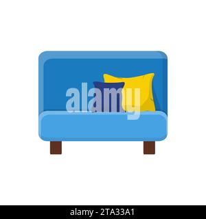 Stylish blue comfortable modern armchair in flat style isolated on white background. Part of the interior of a living room or office. Soft furniture Stock Vector