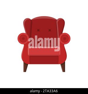 Stylish red comfortable armchair in flat style isolated on white background. Part of the interior of a living room or office. Soft furniture Stock Vector